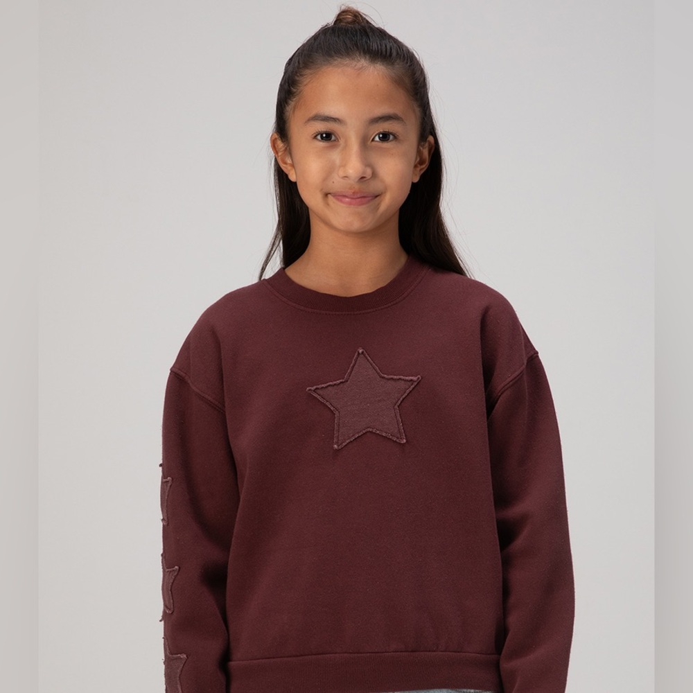 FULL TILT Star Patch Girls Crewneck Sweatshirt burgundy sz xs nwt